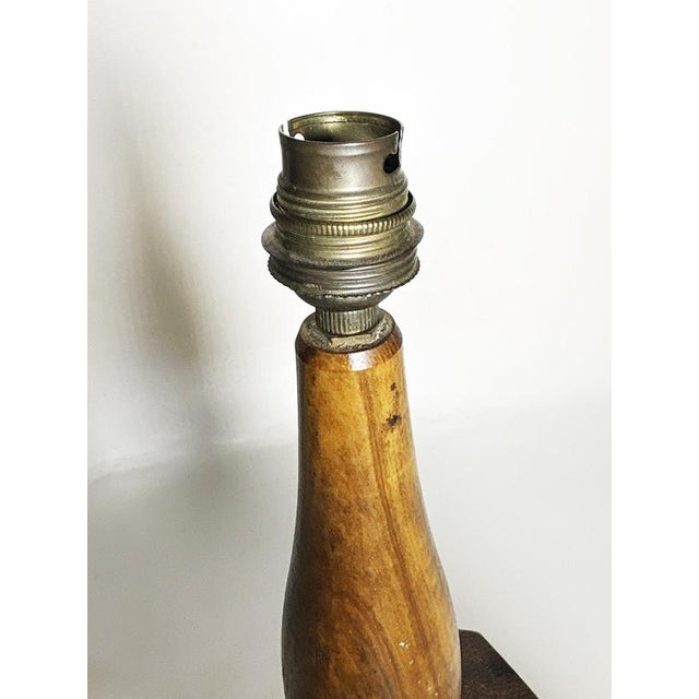 Wood Vintage Brutalist Wooden Table Lamp, France, 1960s For Sale - Image 7 of 17