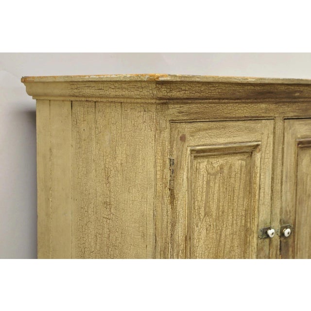 Mid 19th Century Antique French Country Farmhouse Beige Distressed Paint Kitchen Cupboard Cabinet For Sale - Image 5 of 13