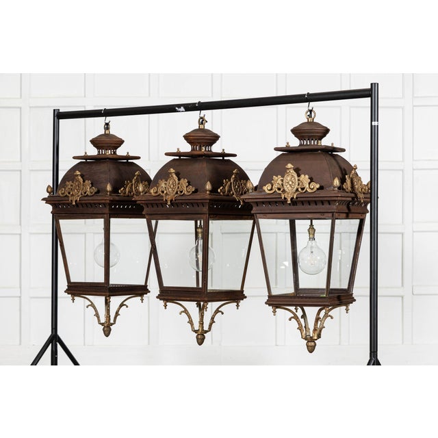 Large French Bronze and Iron Lantern For Sale - Image 6 of 9