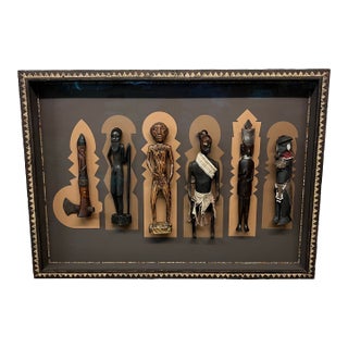 Vintage Collection of African Figures, Mounted and Framed For Sale