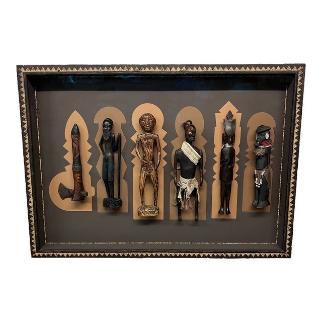 Vintage Collection of African Figures, Mounted and Framed For Sale