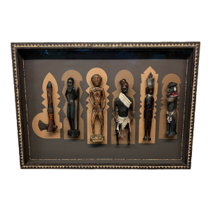 Vintage Collection of African Figures, Mounted and Framed