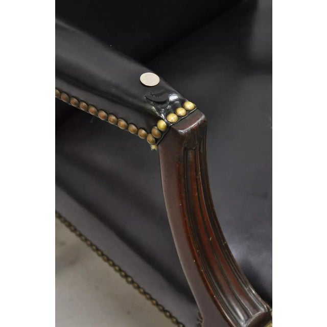 Early 20th Century Antique English Georgian Style Dark Green Leather Library Office Chairs - a Pair For Sale - Image 9 of 12