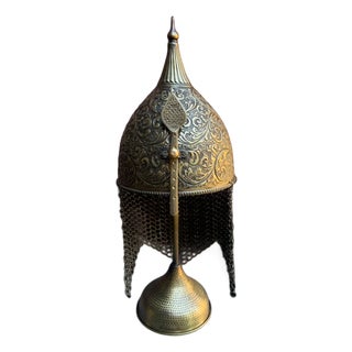 Handmade Brass Helmet, Hand Chased Armor Display For Sale