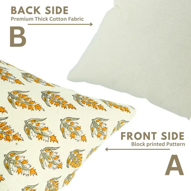 Fabdivine Handmade Block Printed Cushion Cover 16x16 Inch Duck Canvas-Kanak Buti For Sale - Image 6 of 6