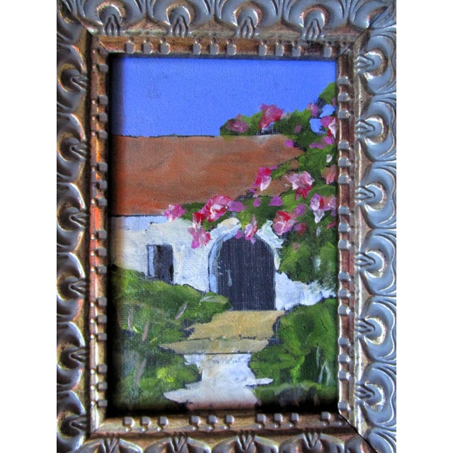 Framed Mission Garden landscape oil painting by Lynne French. The signed original painting measures 4x6 inches on...