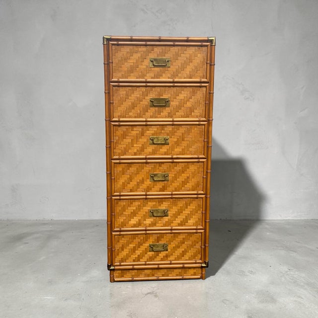 1980s Vintage Faux Bamboo Rattan Campaign Style Lingerie Chest Dresser For Sale - Image 5 of 10