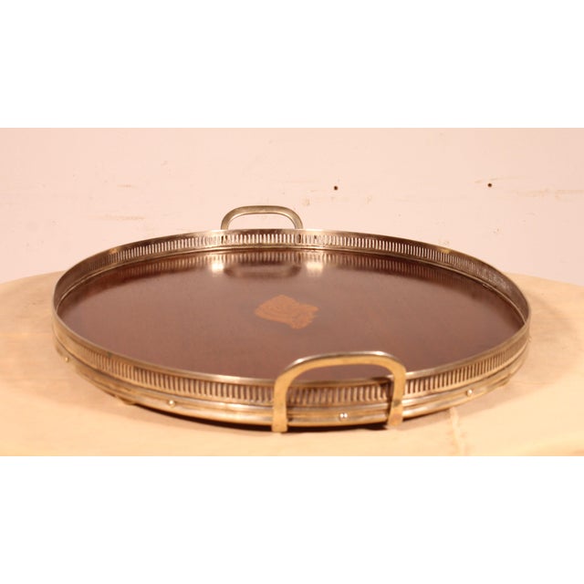 19th Century Silver-Plated Metal and Mahogany Tray For Sale - Image 5 of 9