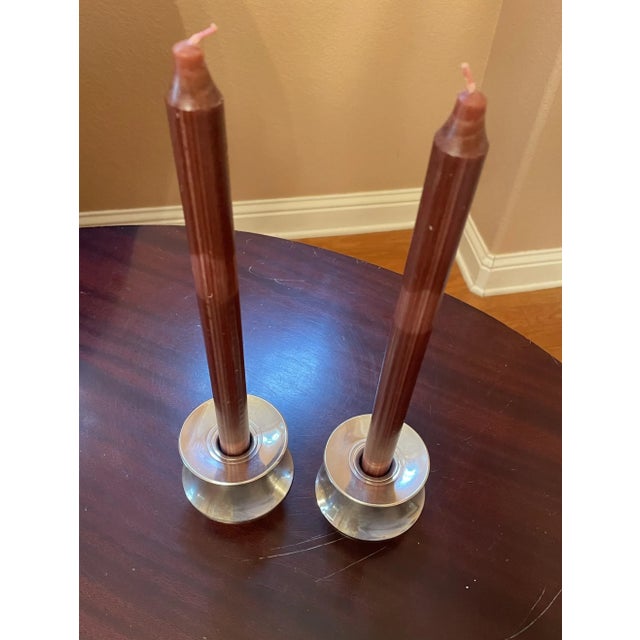 Gorham Silver Co. Mid-Century Modern Sterling Silver Candle Holders - a Pair For Sale - Image 4 of 11