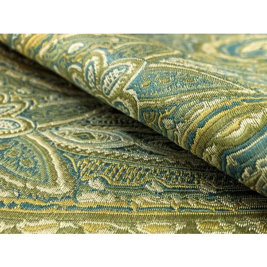 54" wide Kravet Delft Grammercy Park paisley upholstery drapery fabric in sage green, beige, teal, and blue. Price is per...