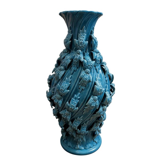 Blue Large Baluster-Shaped Vase in Turquoise Blue Glazed Maises Ceramic, 1920s For Sale - Image 8 of 8