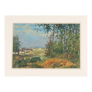 Wooded Landscape Oil Painting on Paper, Circa 1900-25 For Sale