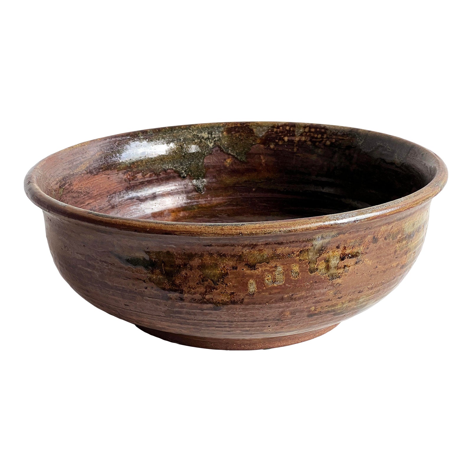 Large Signed Studio Pottery Bowl by John Gasper in Earthy Glaze Tones