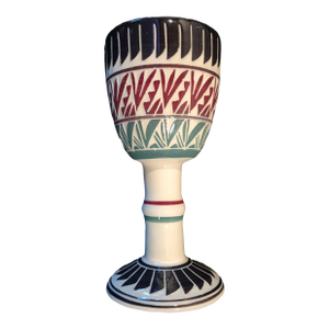 Mid 20th Century Navajo-Inspired Ceramic Goblet Featuring Traditional Geometric Patterns