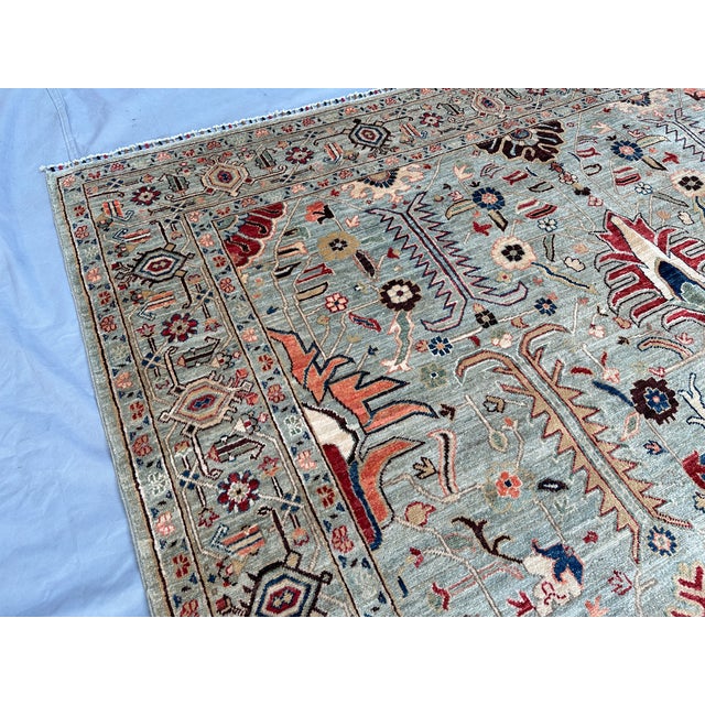 Hand-Knotted Afghan Serapi Heriz Style Wool Area Rug - 7'11" X 10'0" For Sale - Image 10 of 14
