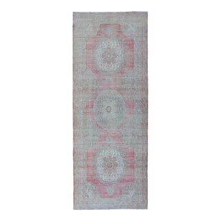 Vintage Turkish Oushak Rug With Vibrant Multicolor Geometric Patterns 5'0 X 14'3 For Sale