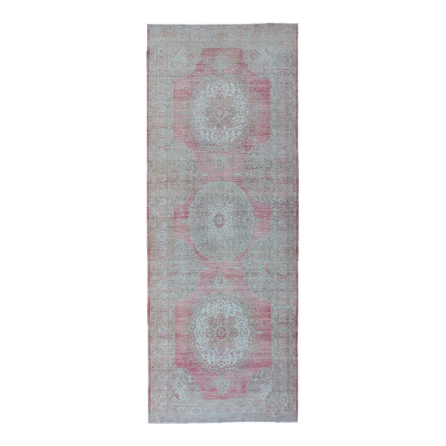 Vintage Turkish Oushak Rug With Vibrant Multicolor Geometric Patterns 5'0 X 14'3 For Sale