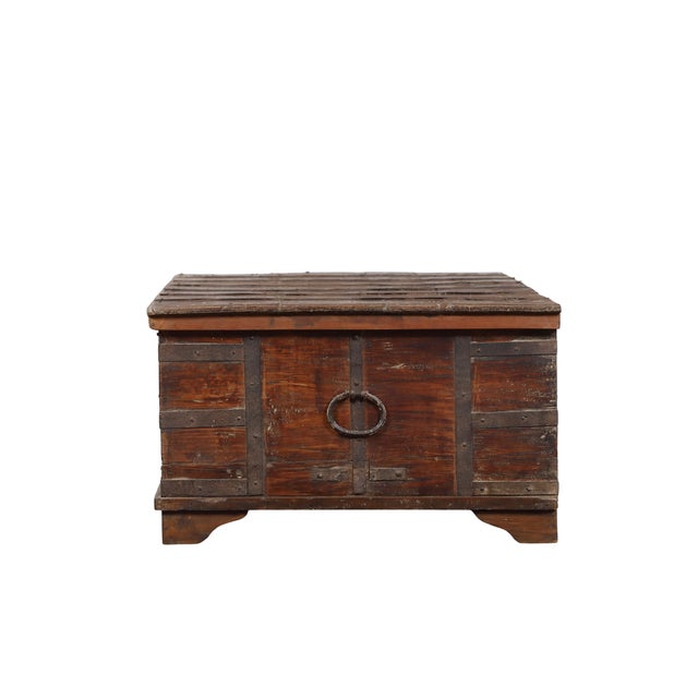 Antique Indian Teakwood Pitara Chest Coffee Table For Sale In Santa Fe - Image 6 of 8
