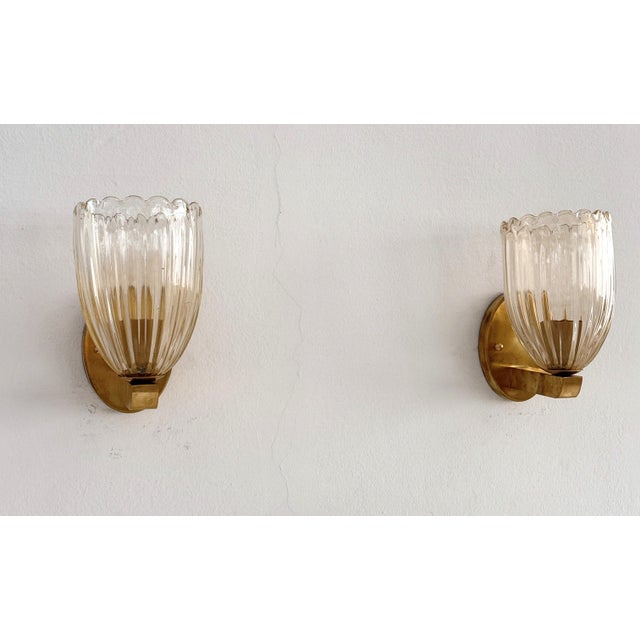 Art Deco Italian Brass and Murano Glass Wall Lights, 1990s, Set of 2 For Sale - Image 6 of 13