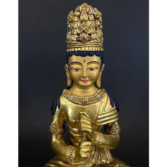 Asian Antique Early 20th Century Gilt-Gold Vajrasattva Statue For Sale - Image 3 of 13