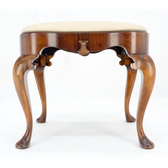 Antique 19th Century Quen Ann Style Scallop Accent New Leather Upholstery Bench For Sale - Image 6 of 13