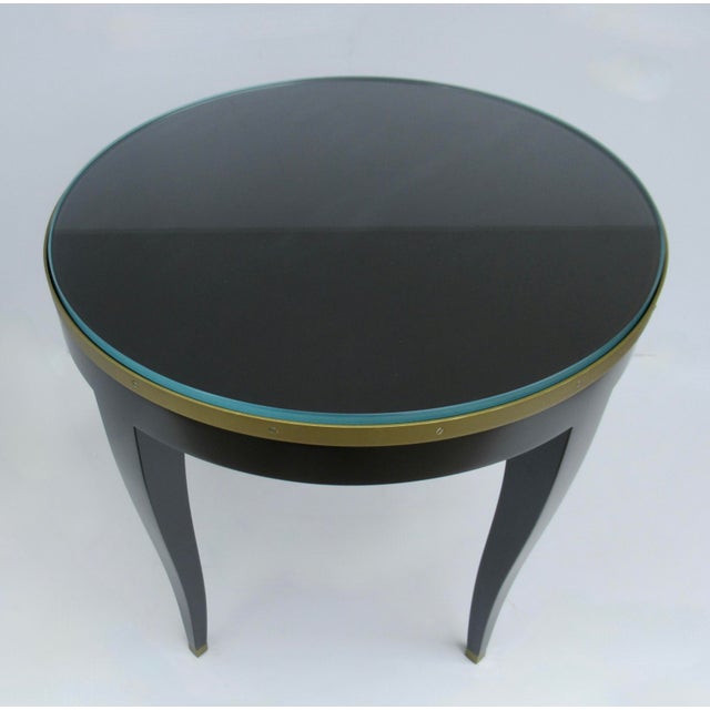 Ebony C. 1980's Donghia "Essence" Collection Round Side/End Table Satin Black Lacquer Finish With Brushed Brass Details For Sale - Image 8 of 18