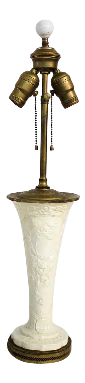 1940s Vintage White Porcelain and Brass Lenox Lamp
