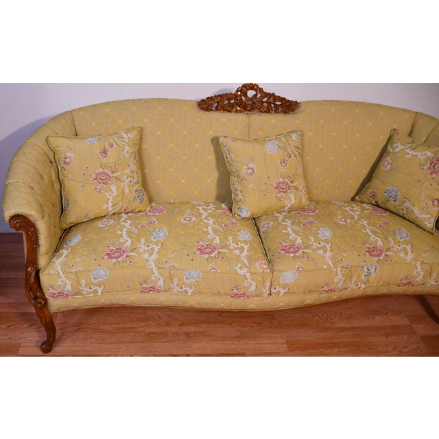 Vintage French Style Carved Mahogany Living Room Sofa / Couch For Sale - Image 6 of 15