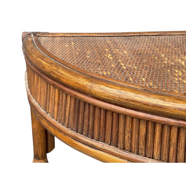 1970s 1970's Demilune Bamboo and Rattan Hall Table For Sale - Image 5 of 6