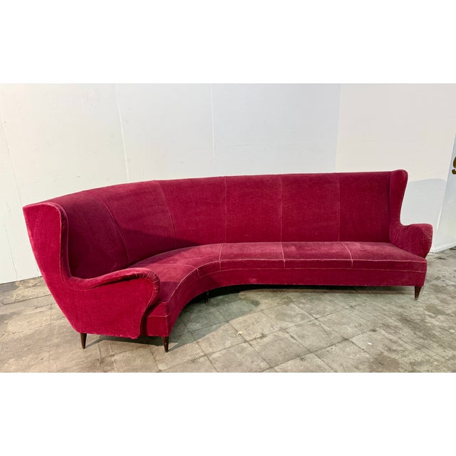Raspberry Red Curved Sofa, Attributed to Ico Parisi, Italy, 1950s For Sale - Image 8 of 9