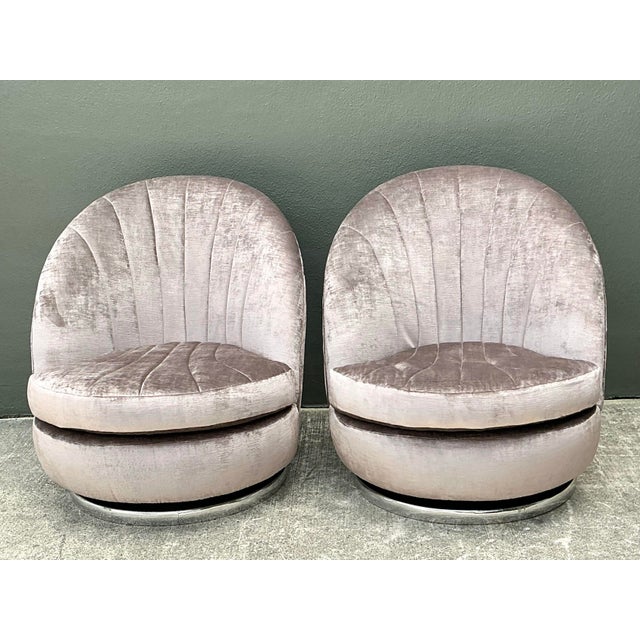 Vintage Milo Baughman for Thayer Coggin Clamshell Swivel Chairs - A Pair For Sale In West Palm - Image 6 of 12