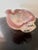 A beautiful vintage Murano art glass bowl with a soft opalescent white center, blush pink edging, and thick clear glass...