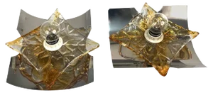 Mid-Century Italian Steel and Murano Amber Glass Sconces from Mazzega, 1970s, Set of 2