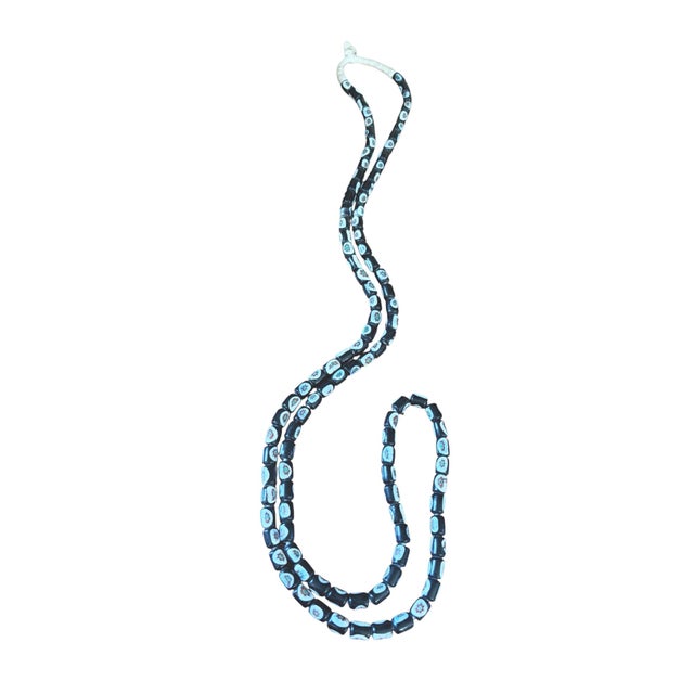 1980s Vintage Venetian Millefiori Black and White African Trade 108 Beads Necklace For Sale - Image 5 of 6