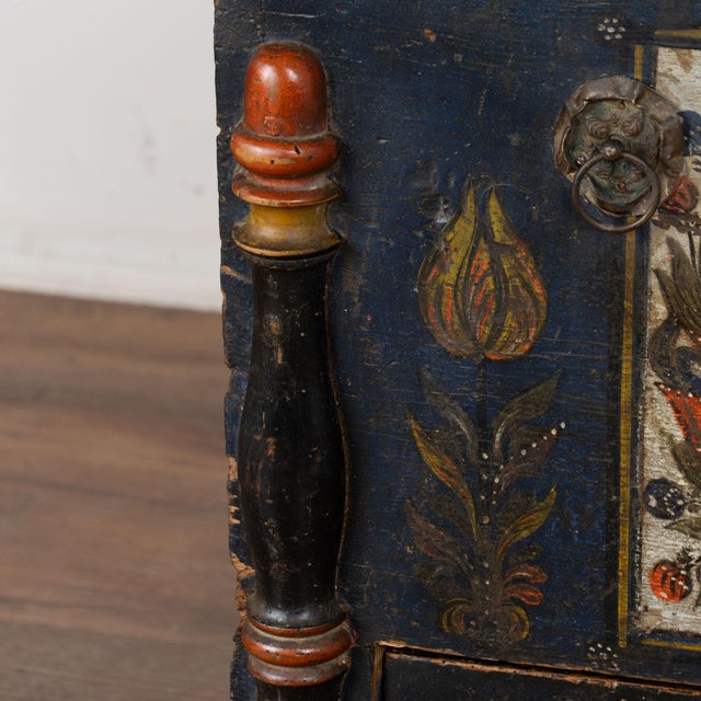 19th Century Hungarian Pine Trunk With Original Hand Painted Decoration and Drawer For Sale - Image 12 of 18