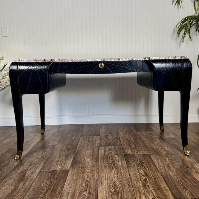 Maitland - Smith Late 20th Century Maitland-Smith Leather Desk W/ Abalone Shell Top For Sale - Image 4 of 18