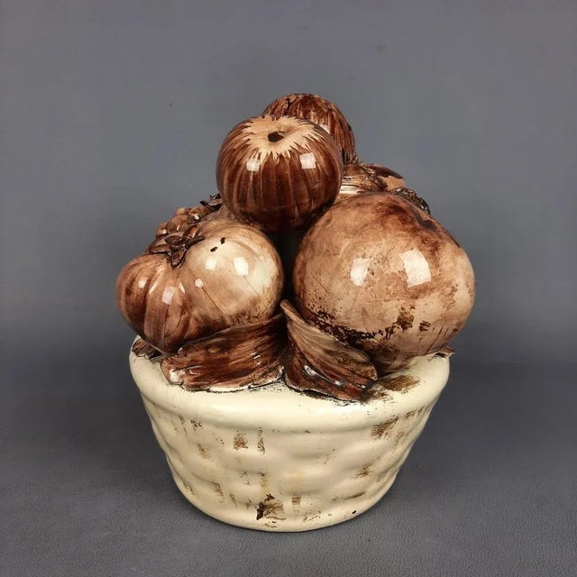 1960s Italian Brown & White Majolica Fruit Basket, 1960s For Sale - Image 5 of 11