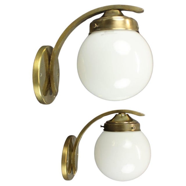 Art Deco Brass Wall Lamps with Opaline Glass, Europe, 1930s, Set of 2 For Sale - Image 14 of 14