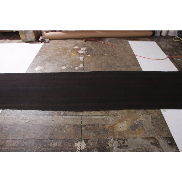 1950s Vintage Mid-Century Kilim Runner Black Purple Striped Persian Rug For Sale - Image 4 of 8