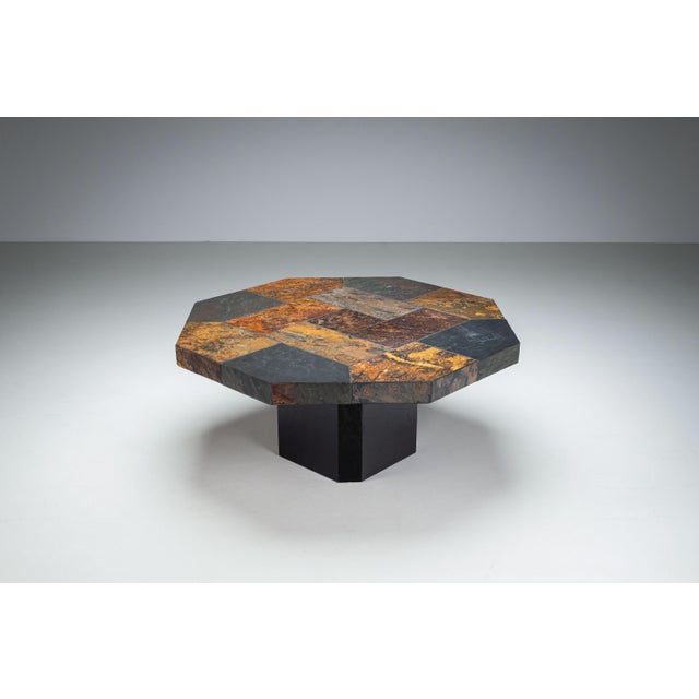 Mid-Century Modern Large Octagonal Coffee Table with Multicoloured Slate Top, 1980s For Sale - Image 3 of 13