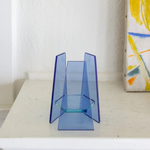 Postmodern Postmodern Blue Glass Geometric Candle Holder or Sculpture For Sale - Image 3 of 13