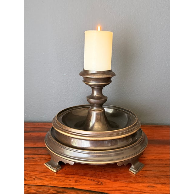 1970s Patinated Brass Hurricane Candle Holder by Chapman For Sale - Image 9 of 12
