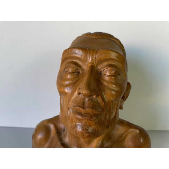 Vintage Art Hand Carved Wood Man Bust - Head Sculpture/ Sold For Sale - Image 12 of 12