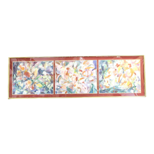 1980s Large Triptych Watercolor Wall Art | Abstract Iris Flowers