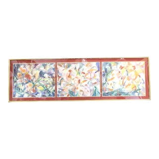 1980s Large Watercolor Wall Art | Abstract Iris Flowers For Sale