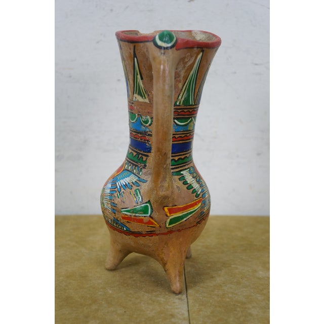 Mid 20th Century Mid 20th Century Mexican Polychrome Folk Art Terracotta Pottery Pulque Agave Pitcher Vase Jug 10" For Sale - Image 5 of 15