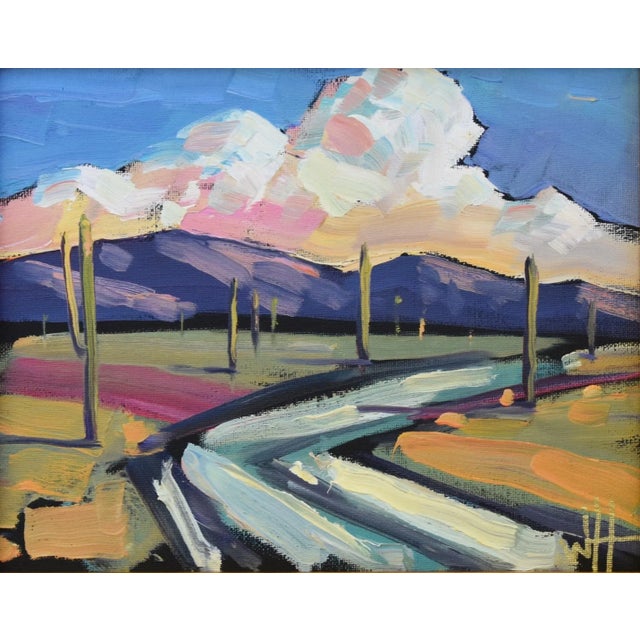 William Hawkins Mountains Puffy White Clouds Landscape Oil Painting Including the Antiqued Gold Wood Frame For Sale - Image 4 of 7