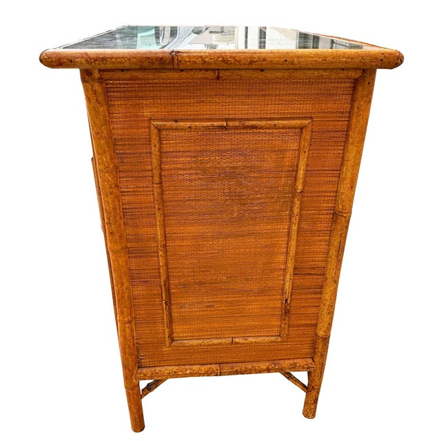 1900 - 1909 1900-1909 Aesthetic Movement Tortoise Bamboo & Grassmat 5 Drawer Tallboy Dresser For Sale - Image 5 of 10