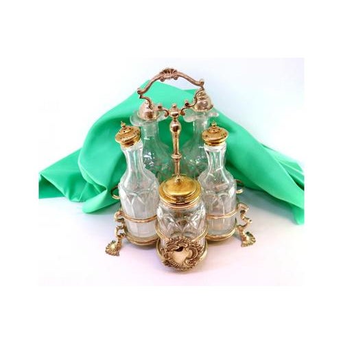 Cruet with Silver Structure and Salt Shaker and Pepper Shaker and Mustard Shaker and Glass Cruets, Set of Set of 6 For Sale - Image 6 of 6