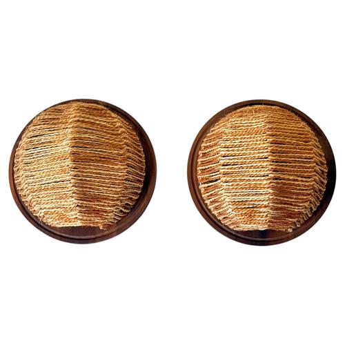 Teak and Woven Natural Fiber Wall Sconces, 1970s, Set of 2 For Sale - Image 13 of 13